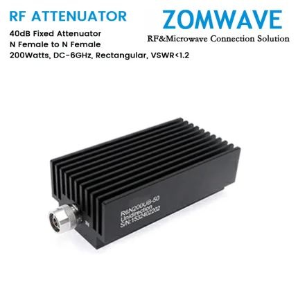 40dB Fixed Attenuator, N Female to N Female, 200Watts, DC-6GHz, Rectangular, VSWR1.2