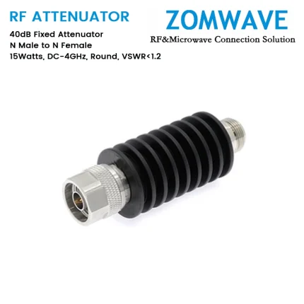 40dB Fixed Attenuator, N Male to N Female, 15Watts, DC-4GHz, Round, VSWR1.2