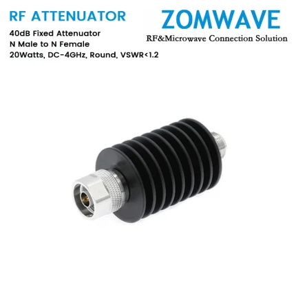 40dB Fixed Attenuator, N Male to N Female, 20Watts, DC-4GHz, Round, VSWR1.2