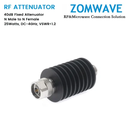 40dB Fixed Attenuator, N Male to N Female, 25Watts, DC-4GHz, VSWR1.2