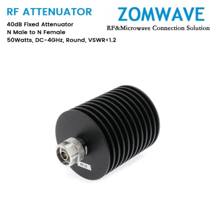 40dB Fixed Attenuator, N Male to N Female, 50Watts, DC-4GHz, Round, VSWR1.2