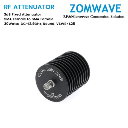 6dB Fixed Attenuator, SMA Female to SMA Female, 30Watts, DC-12.4GHz, Round, VSWR1.25