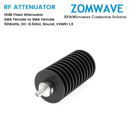 10dB Fixed Attenuator, SMA Female to SMA Female, 50Watts, DC-8.5GHz, Round, VSWR1.3