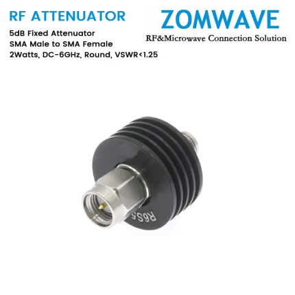 5dB Fixed Attenuator, SMA Male to SMA Female, 5Watts, DC-6GHz, Round, VSWR1.25