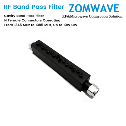 Cavity Band Pass Filter with N Female Connectors Operating From 1345 MHz to 1385 MHz, Up to 10W CW