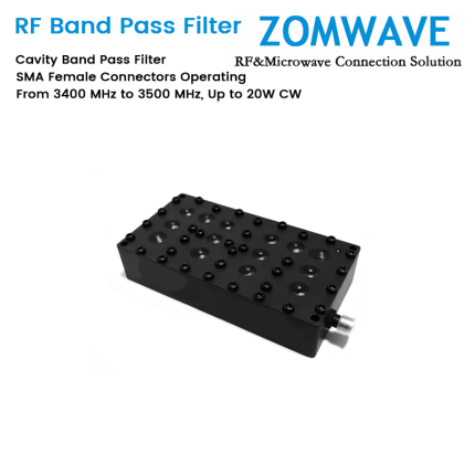 Cavity Band Pass Filter with SMA Female Connectors Operating From 3400 MHz to 3500 MHz, Up to 20W CW