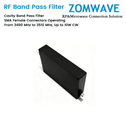 Cavity Band Pass Filter with SMA Female Connectors Operating From 3490 MHz to 3510 MHz, Up to 10W CW