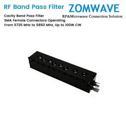 Cavity Band Pass Filter with SMA Female Connectors Operating From 5725 MHz to 5850 MHz, Up to 100W CW