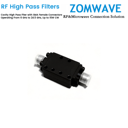 Cavity High Pass Filter with SMA Female Connectors Operating From 6 GHz to 24.5 GHz, Up to 15W CW