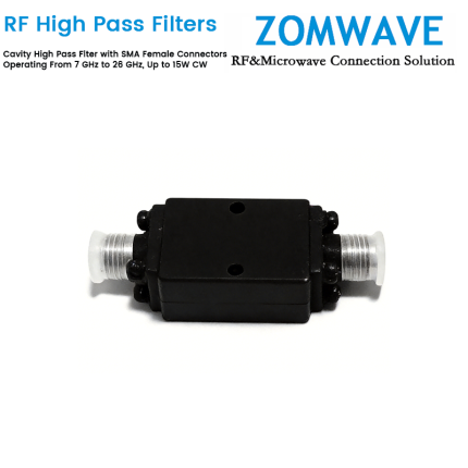 Cavity High Pass Filter with SMA Female Connectors Operating From 7 GHz to 26 GHz, Up to 15W CW