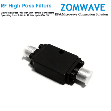 Cavity High Pass Filter with SMA Female Connectors Operating From 8 GHz to 28 GHz, Up to 15W CW