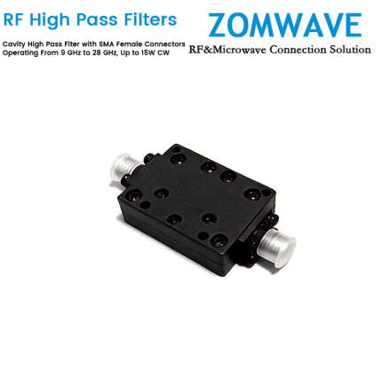 Cavity High Pass Filter with SMA Female Connectors Operating From 9 GHz to 28 GHz, Up to 15W CW