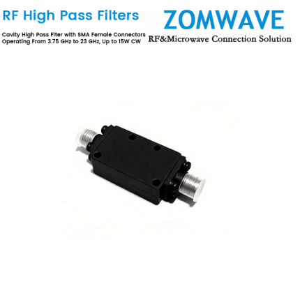 Cavity High Pass Filter with SMA Female Connectors Operating From 3.75 GHz to 23 GHz, Up to 15W CW