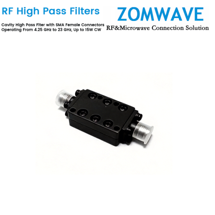 Cavity High Pass Filter with SMA Female Connectors Operating From 4.25 GHz to 23 GHz, Up to 15W CW
