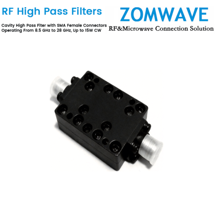 Cavity High Pass Filter with SMA Female Connectors Operating From 8.5 GHz to 28 GHz, Up to 21W CW