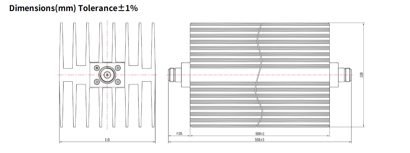 30dB Fixed Attenuator, N Female to N Female, 500Watts, DC-6GHz, Rectangular, VSWR1.3