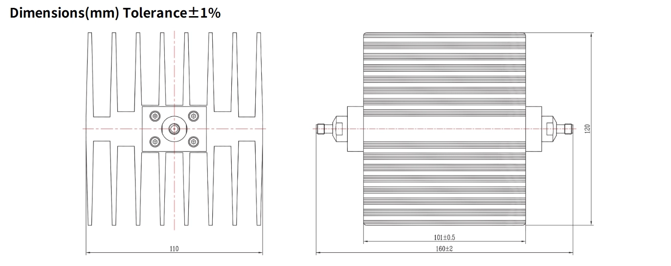10dB Fixed Attenuator, SMA Female to SMA Female, 100Watts, DC-8.5GHz, Rectangular, VSWR1.25