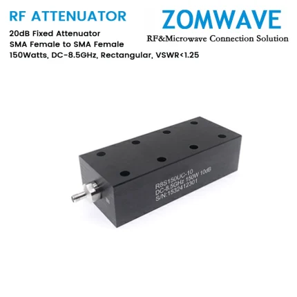 20dB Fixed Attenuator, SMA Female to SMA Female, 150Watts, DC-8.5GHz, Rectangular, VSWR1.25