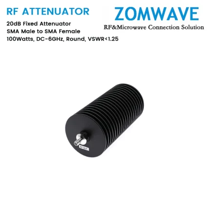 20dB Fixed Attenuator, SMA Male to SMA Female, 100Watts, DC-6GHz, Round, VSWR1.25