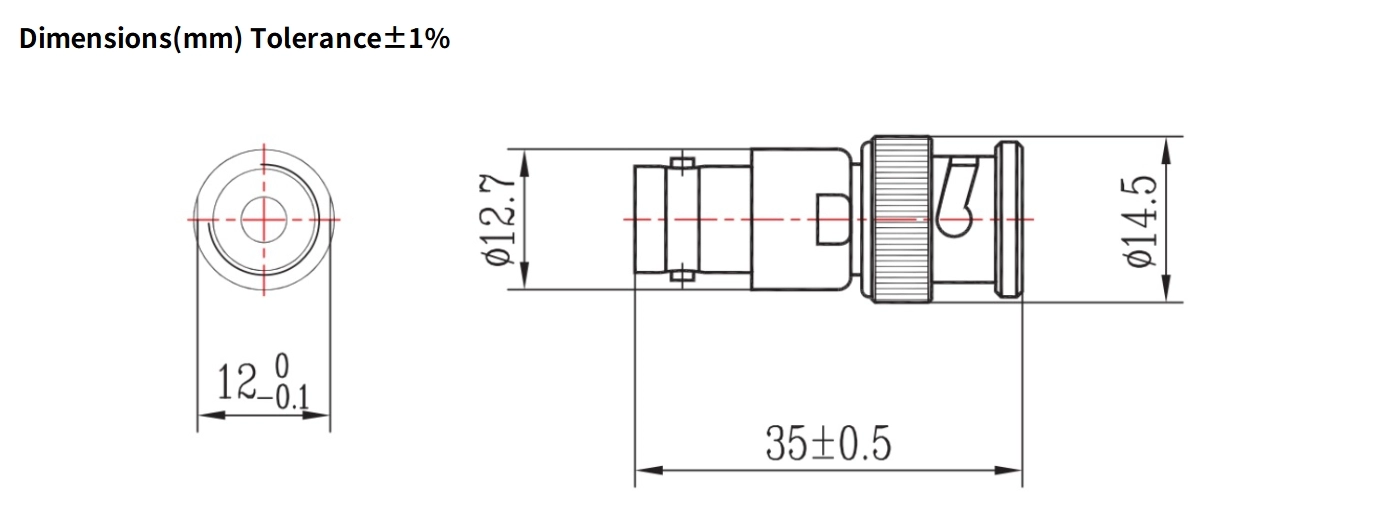 6dB Fixed Attenuator, BNC Male to BNC Female, 2Watts, DC-6GHz, Round, VSWR1.25