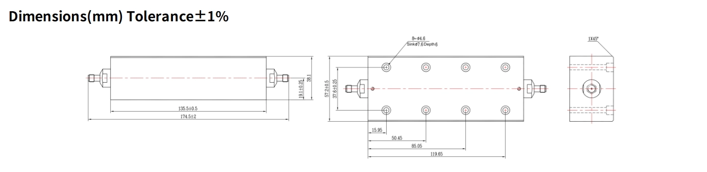 10dB Fixed Attenuator, SMA Female to SMA Female, 150Watts, DC-4GHz, Rectangular, VSWR1.2