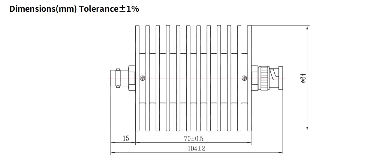 10dB Fixed Attenuator, BNC Male to BNC Female, 50Watts, DC-4GHz, Round, VSWR1.2