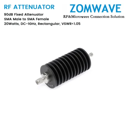 90dB Fixed Attenuator, SMA Male to SMA Female, 20Watts, DC-1GHz, Rectangular, VSWR1.05