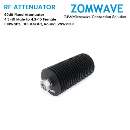 40dB Fixed Attenuator, 4.3-10 Male to 4.3-10 Female, 100Watts, DC-8.5GHz, Round, VSWR1.3