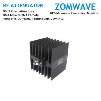 50dB Fixed Attenuator, SMA Male to SMA Female, 100Watts, DC-4GHz, Round, VSWR1.2