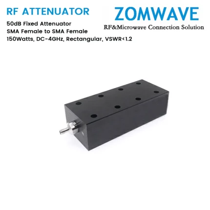 50dB Fixed Attenuator, SMA Female to SMA Female, 150Watts, DC-4GHz, Rectangular, VSWR1.2