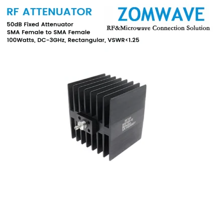 50dB Fixed Attenuator, SMA Female to SMA Female, 100Watts, DC-3GHz, Rectangular, VSWR1.25