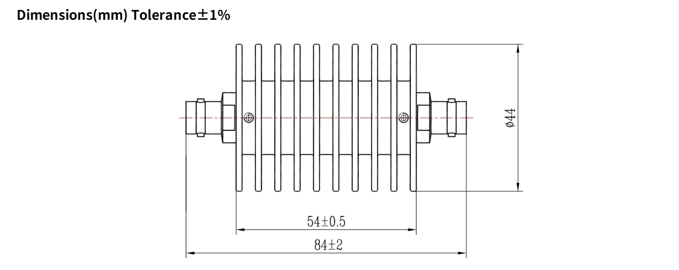 50dB Fixed Attenuator, BNC Female to BNC Female, 25Watts, DC-3GHz, Round, VSWR1.2