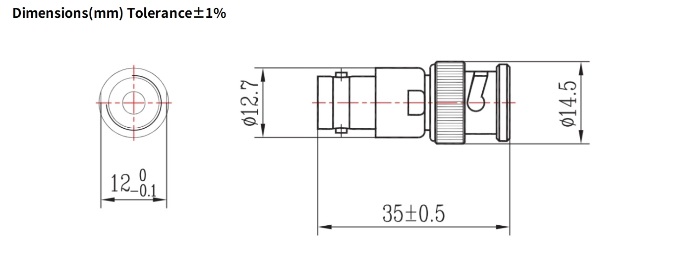 50dB Fixed Attenuator, BNC Male to BNC Female, 2Watts, DC-4GHz, Round, VSWR1.25