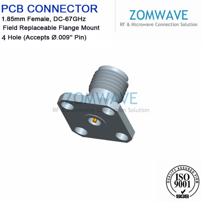 1.85mm Female Field Replaceable Flange Mount Connector, 4 Hole (Accepts Ø.009)
