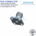 1.85mm Female Field Replaceable Flange Mount Connector, 4 Hole (Accepts Ø.012)
