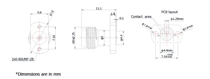 2.4mm Female Solderless Compression Mount (Stripline),2 hole Flange with .282 in