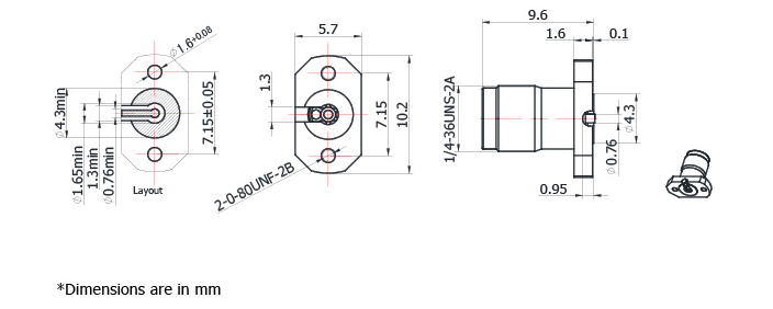 2.92mm Female Solderless Compression Mount(Microstrip), 2 hole Flange with .282