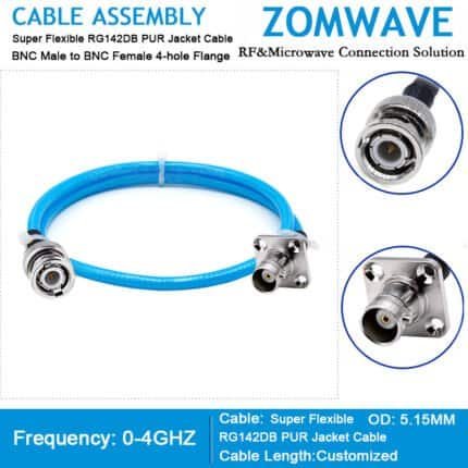 BNC Male to BNC Female 4-hole Flange,Super Flexible RG142DB PUR Jacket Cable,4GH