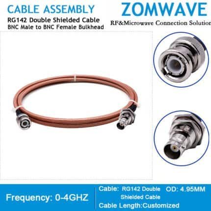 BNC Male to BNC Female Bulkhead, RG142 Double Shielded Cable, 4GHz