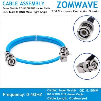 BNC Male to BNC Male Right Angle, Super Flexible RG142DB PUR Jacket Cable, 4GHz