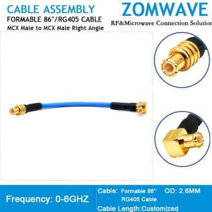 MCX Male to MCX Male, Formable .86''_RG405 Cable, 6GHz