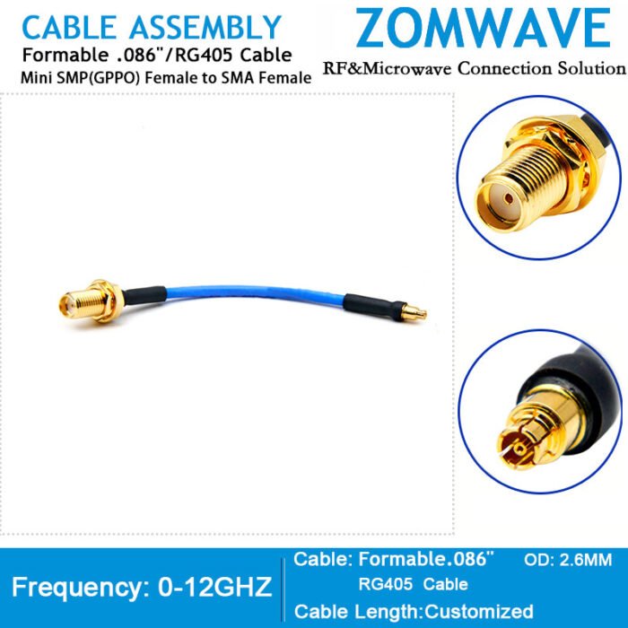 Mini SMP(GPPO) Female to SMA Female, Formable .086''_RG405 Cable, 12GHz