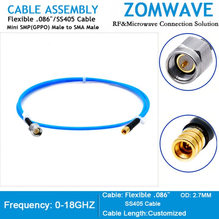 Mini SMP(GPPO) Male to SMA Male.Flexible .086_SS405 Cable,18GHz