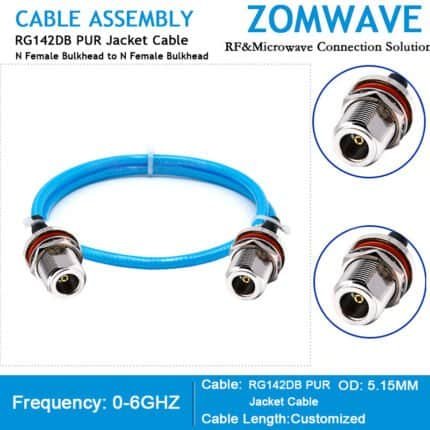 N Type Female Bulkhead to N Type Female Bulkhead, RG142DB PUR Jacket Cable, 6GHz
