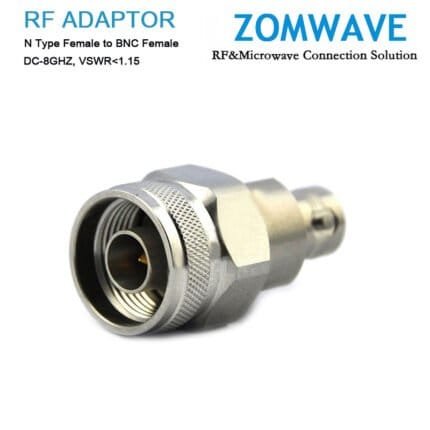 N Type Female to BNC Female Stainless Steel Adapter, 8GHz