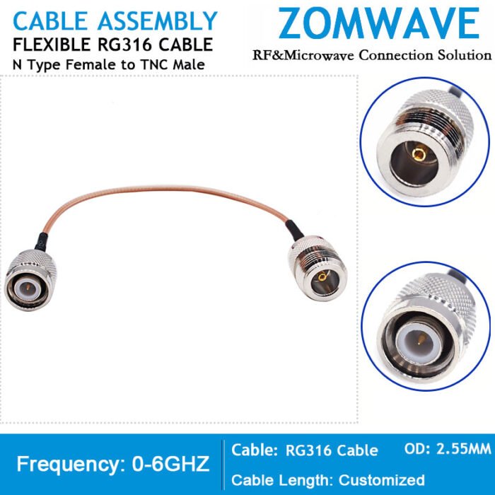 N Type Male to TNC Female, RG316 Cable, 6GHz