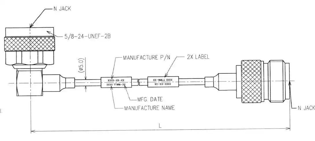 N Type Male Right Angle to N Type Female, RG142 Double Shielded Cable, 6GHz