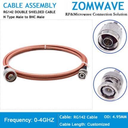 N Type Male to BNC Male, RG142 Cable, 4GHz