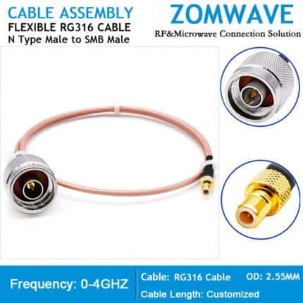 N Type Male to SMB Male, RG316 Cable, 4GHz