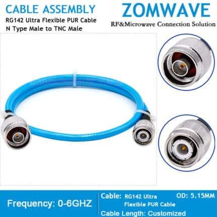 N Type Male to TNC Male, RG142 Ultra Flexible PUR Cable, 6GHz